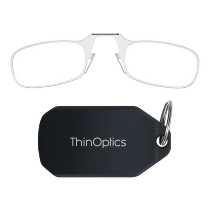 ThinOptics najtanjša bralna očala na svetu na obesku za ključe – prozorna očala belo ozdaje